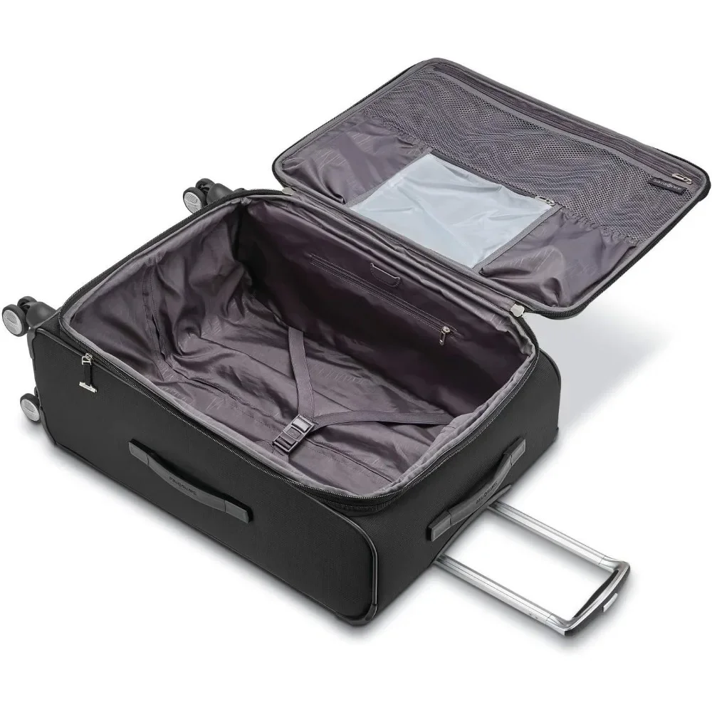 Bagagem giratória extensível Softside com tamanho médio, 25 polegadas, preto meia-noite, bagagem verificada para viagens