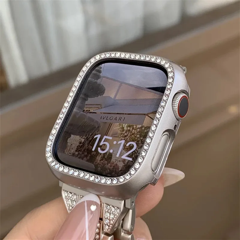 Diamond Case for Apple Watch Ultra 2 49mm 44 45mm 41mm 38mm Shiny Frame for Apple Watch Series 9 8 7 6 5 4 3 SE Protective Cover