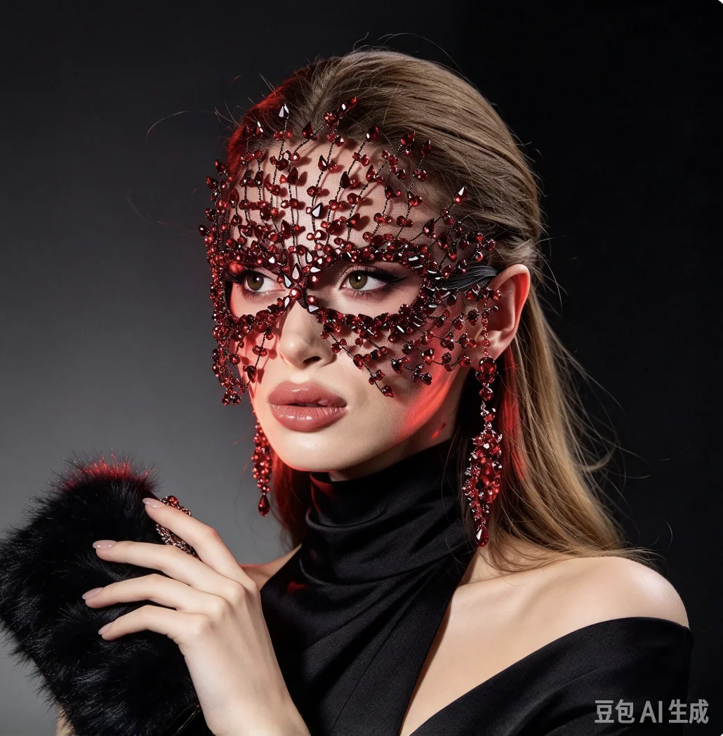 New Makeup Party Stage Performance Rhinestone Facial Mask European and American Exaggeration T Platform Black Facial Mask