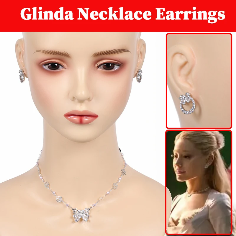 2025 شريرة 2 Glinda تأثيري القوس أقراط قلادة الملابس والاكسسوارات قرط كبس شريط حول ياقة الملابس النساء الكبار دور هالوين البدلة الدعائم #1