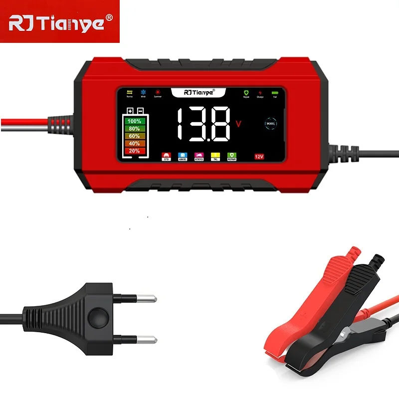 

Автомобильное зарядное устройство с вилкой европейского стандарта, 12V6A, светодиодный дисплей, умный импульсный ремонт, свинцово-кислотный аккумулятор, устройство для зарядки аккумулятора мотоцикла