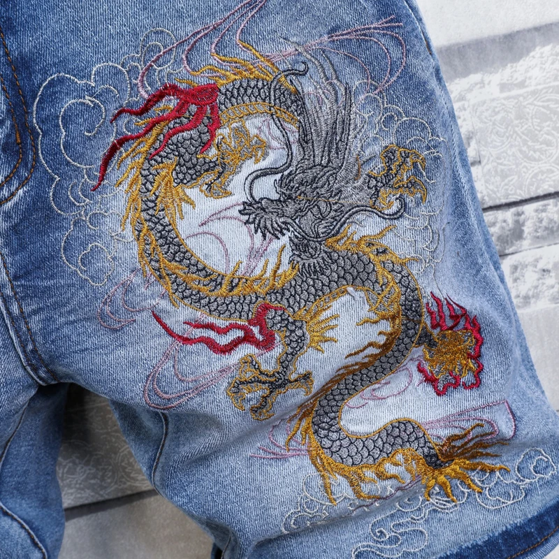 

JDK69 Высококачественные брендовые модные свободные повседневные универсальные джинсовые шорты с вышивкой дракона и нашивками