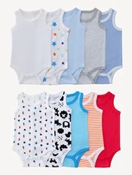 7pcs Random Newborn Clothing Casual Cotton Comfortable Summer Boys and Girls Sleeveless Triangle jumpsuit Children's Accessories