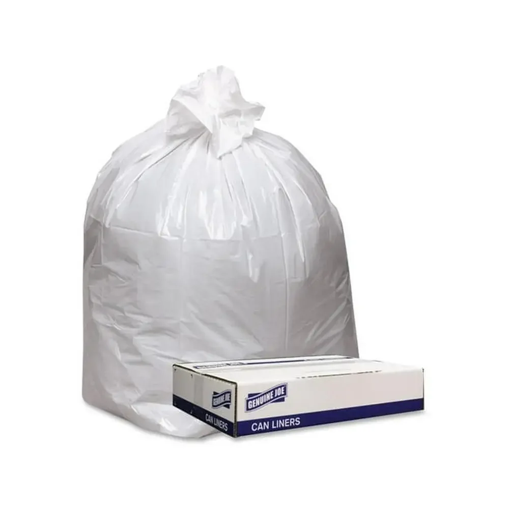 

Heavy Duty Leak Resistant Trash Can Liners 100 Pack Industrial Use White Genuine Joe