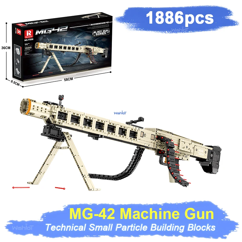 

Модель пулемета MG-42, 1886 шт., MOC, военное оружие, электрические строительные блоки, кирпичи, сборка игрушек для детей, подарок на день рождения