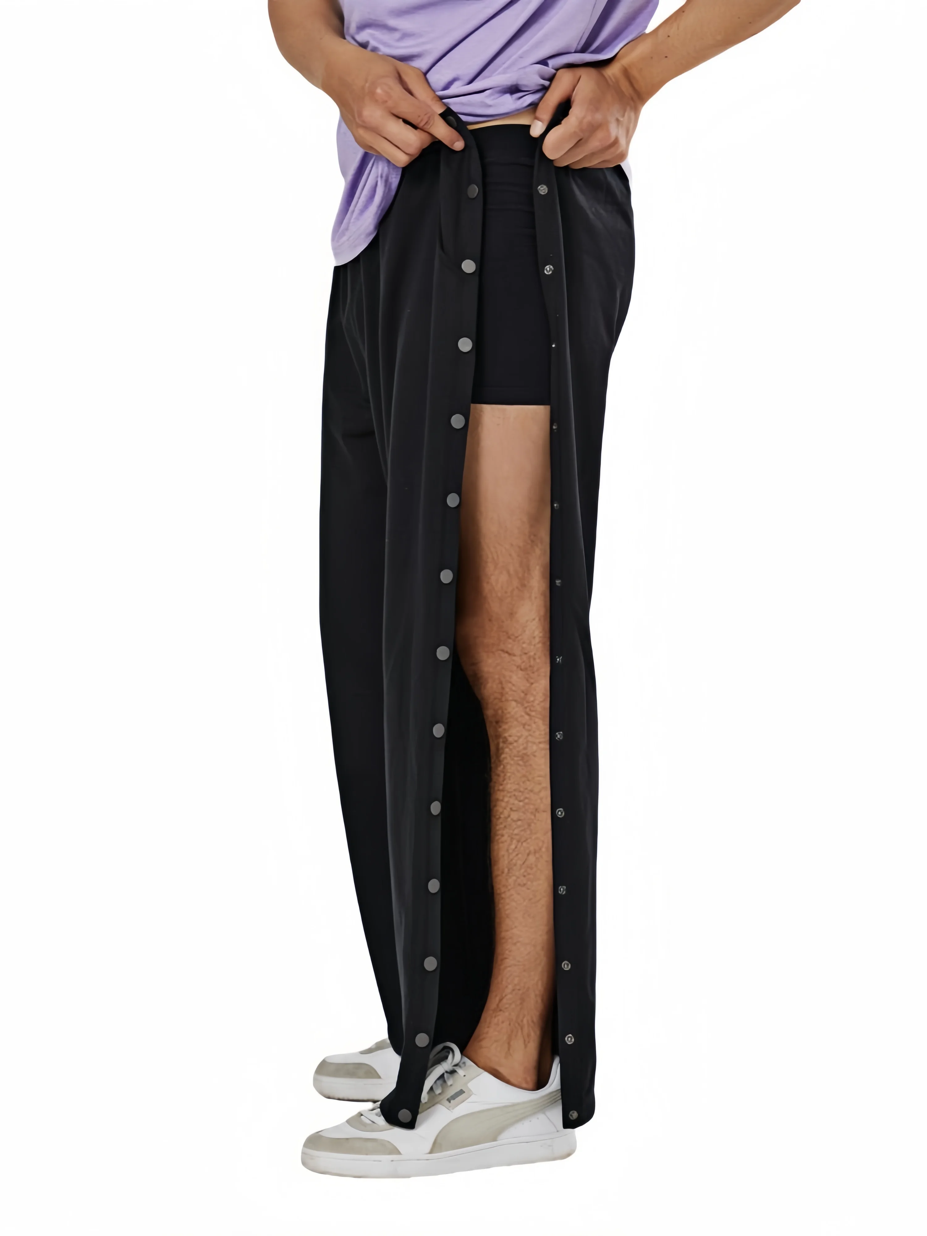 سروال انتعاش للجنسين مع أزرار كبس جانبية كاملة وخصر قابل للتعديل - ملابس ما بعد الجراحة للتنقل اليومي والراحة