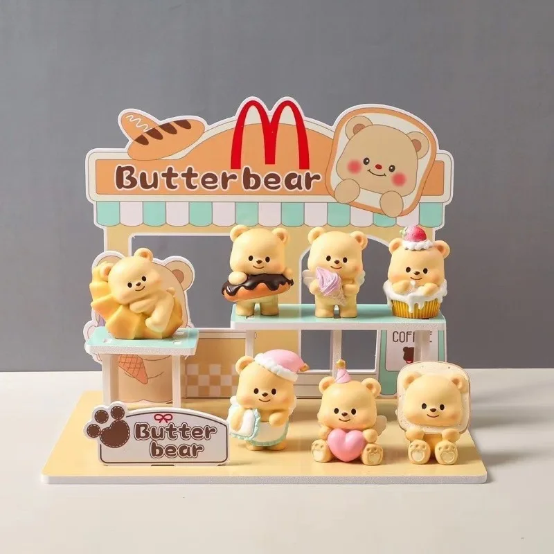Boîte aveugle ours au beurre, poupée de dessin animé, Figurine ours mignon, décoration de bureau de voiture, cadeau pour femmes, jouet en peluche doux, ours à collectionner