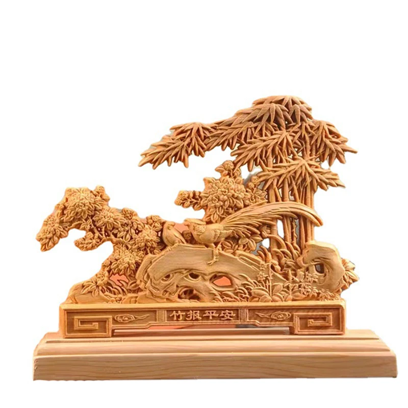 Wooden welcome bird bamboo newspaper safety decoration ornaments Solid wood carving Home living room, desktop decoration artwork