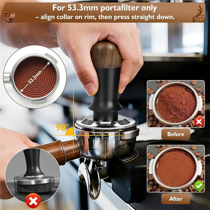 53.3Mm Espresso Accessories Kit For Breville 54Mm Portafilter Spring Tamper, Magnetic WDT Tool, Funnel & Tamping Mat