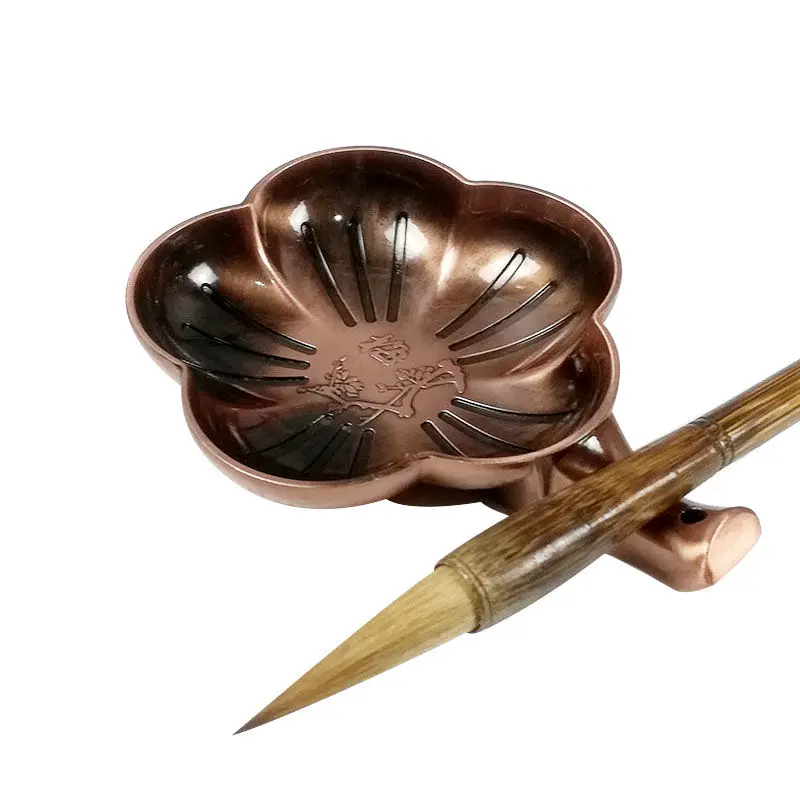 

Vintage Copper Zinc Alloy Penholder Multifunctional Calligraphy Painting Metal Penholder Water Ink Disc Retro Brass Ornament