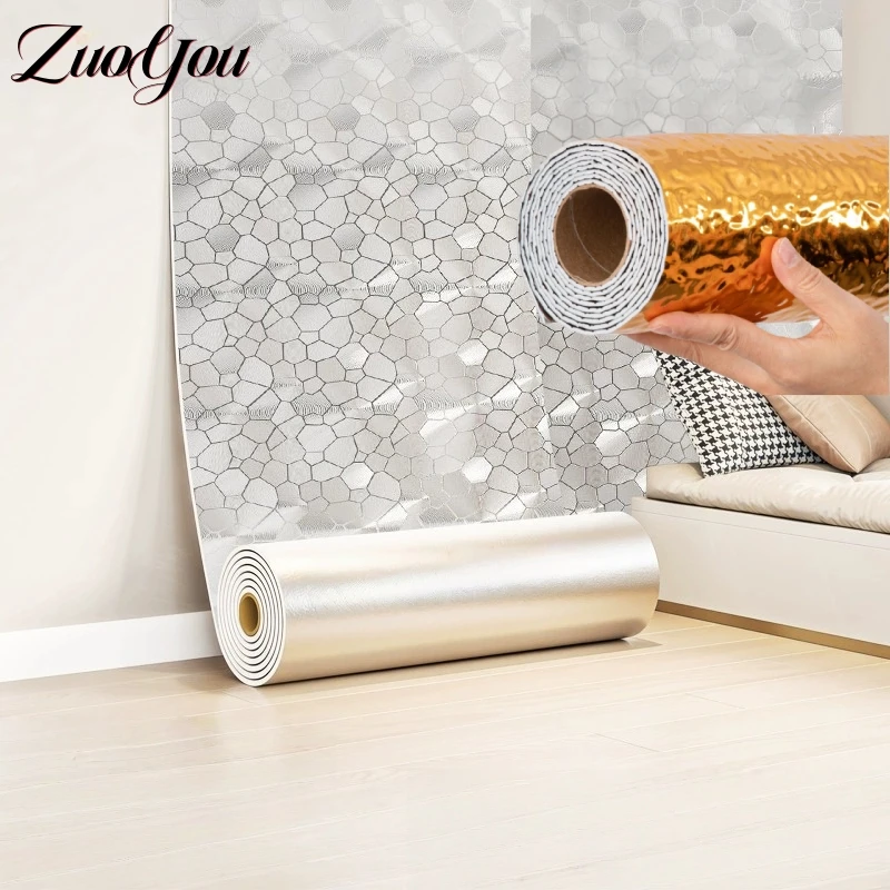 3 متر x 40 سنتيمتر رغوة الملمس المعدني قشر وعصا خلفية للجدار الكسوة مقاوم للماء سميكة ذاتية اللصق ملصقات جدار ديكور المنزل #1