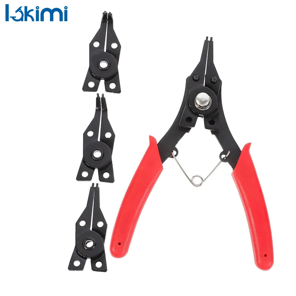 

Щипцы для стопорных колец 4-в-1, инструмент для снятия пружины — красные, используемые в качестве разборки плоскогубцев для ремонта крышки свечей и стопорных колец LK-AA30