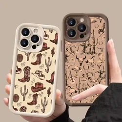 Western Graffiti Brown Silicone Soft Case For iPhone 13 14 Pro Max 11 12 15 16 Plus SE2022 7 8 X XS XR Shockproof Candy Cover
