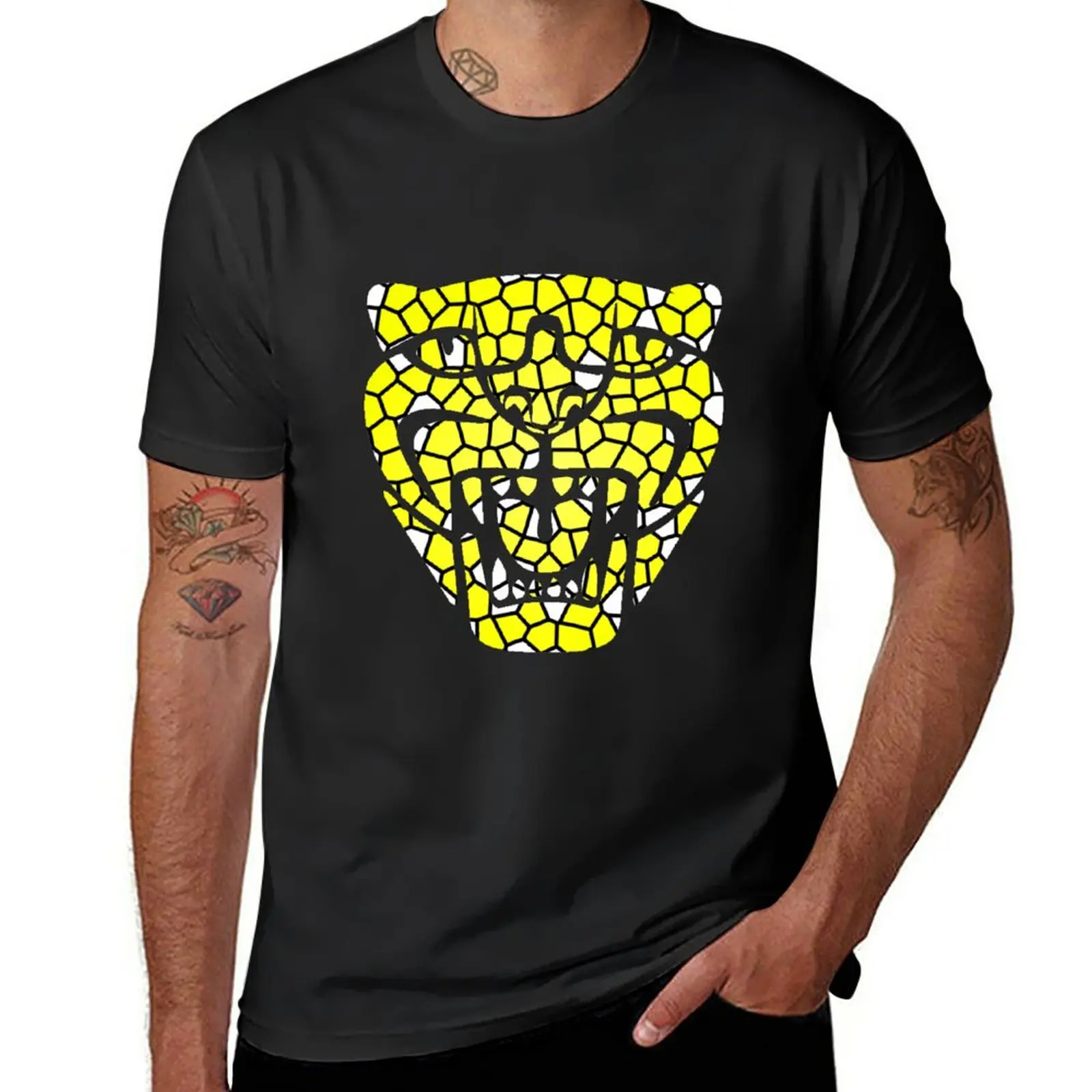 New Jaguar head in yellow Stainglass T-Shirt summer clothes custom t shirt korean fashion oversized t shirt T-shirt men