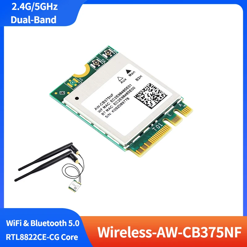 

AW-CB375NF Dual-Band Wireless NIC 2.4G/5GHz Dual-Band WiFi 5 Bluetooth 5.0 Wireless Module for JETSON Xavier NX/Jetson Orin NX