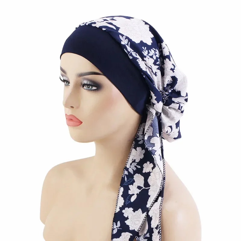 Women's Muslim Hijab Cancer Chemo Caps Flower Print Turban Cap Hair Loss Headscarf Elastic Cotton muslim Hijab Scarf Headwear