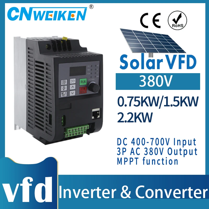 

Solar frequency Converter VFD Inverter 0.75kw- 11kw DC Input 400V-700V to three-phase 380V Output motor speed controller