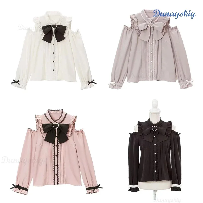 CyJirai kei Schoolgirl Outfit Lolita Lace Plus Size Retro Blouse Women Off Shoulder Japanese Sweet Top Autumn Loose Vintage Shir