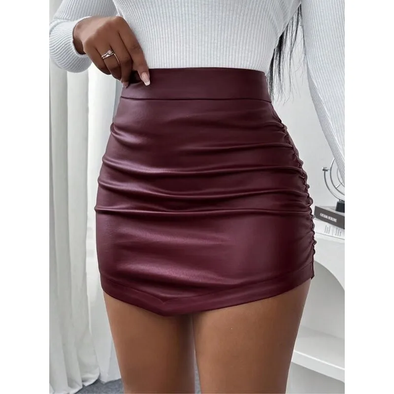

High Waist PU Skirt S 56558 Zipper Half-length Pleated Skirt Women's Fashion Spring 2026 Neutral Design Other Material