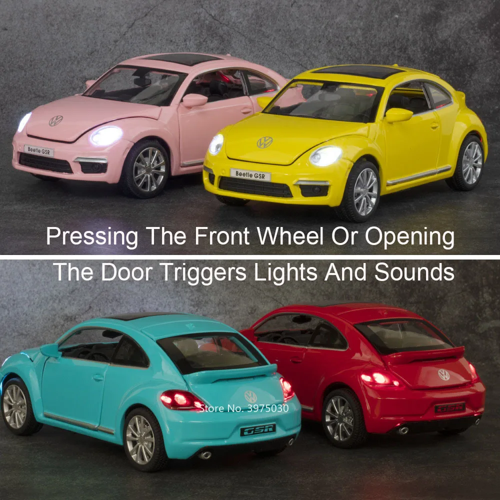 1:32 Alloy Diecast Volkswagen Beetle GSR Toys Cars Models Sound Light Vehicles Wheel Pull Back Miniature Car Kids Festival Gifts