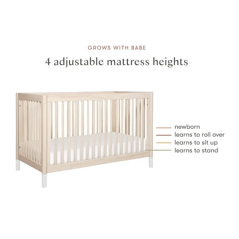 Cuna convertible 4 en 1 con conversión de cama para niños pequeños en blanco y natural lavado, certificación Greenguard Gold