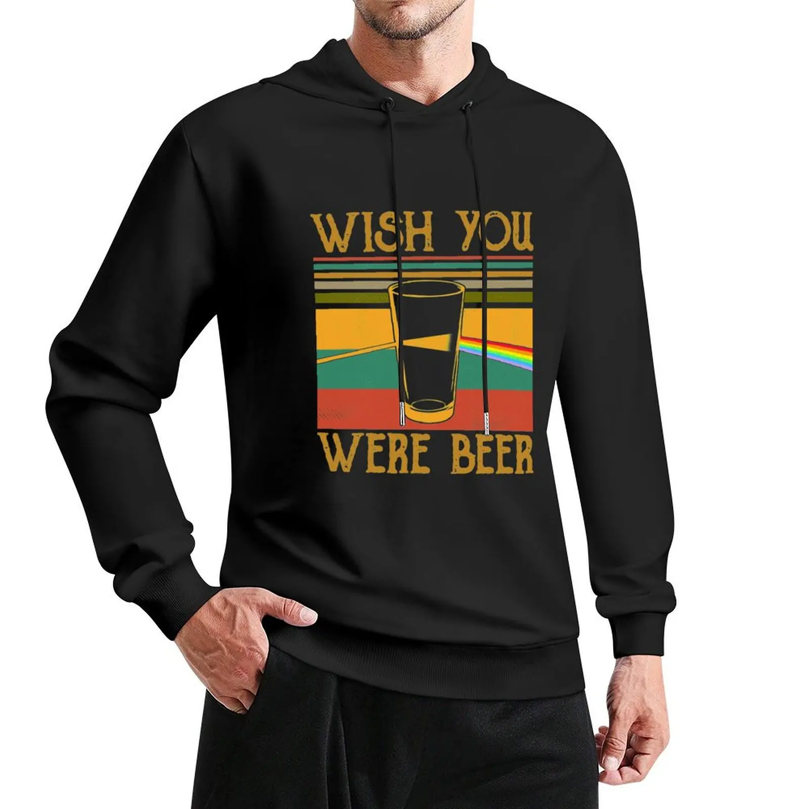 Wish You Were Beer vintage retro Pullover Hoodie korean clothes men clothing men's sweat-shirt set mens clothing tracksuit men