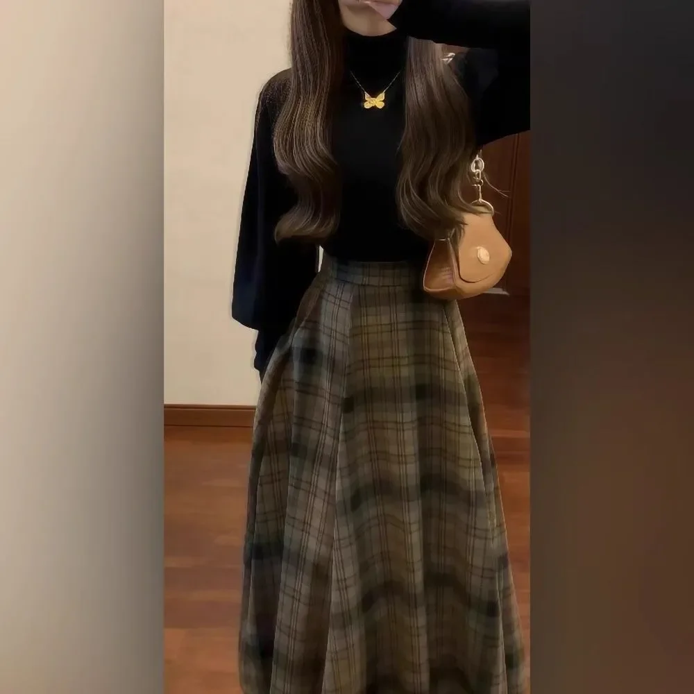 

Женский осенний комплект, тонкий топ, юбка-миди с высокой талией, модный женский костюм из двух предметов