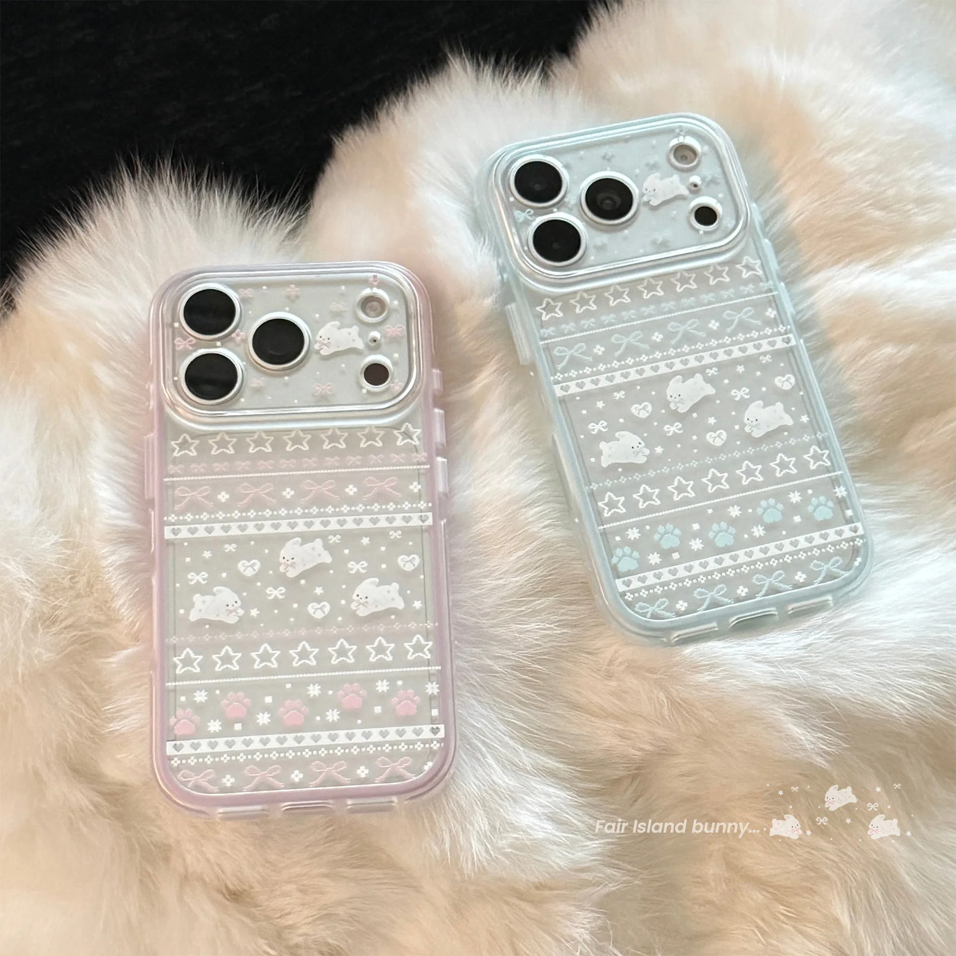 Clear Shockproof Bumper Case - Kore Çizgi Film Tavşan Desenli Fiyonklu