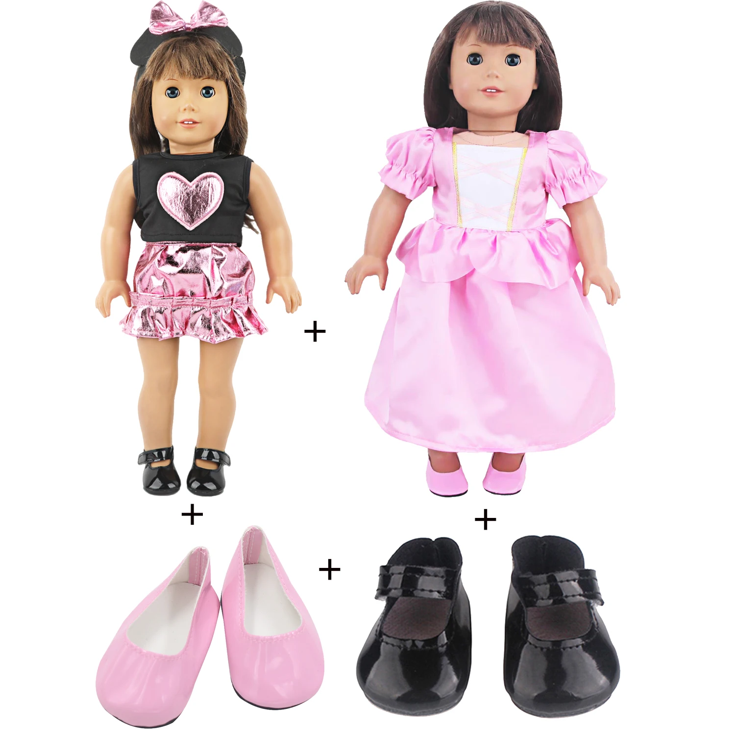 

Heart Doll Clothes Suit For 18-inch American Doll 2 Clothes Set + 2 Shoes Clothing Outfit For 43cm Baby Newborn & OG Girl Dolls