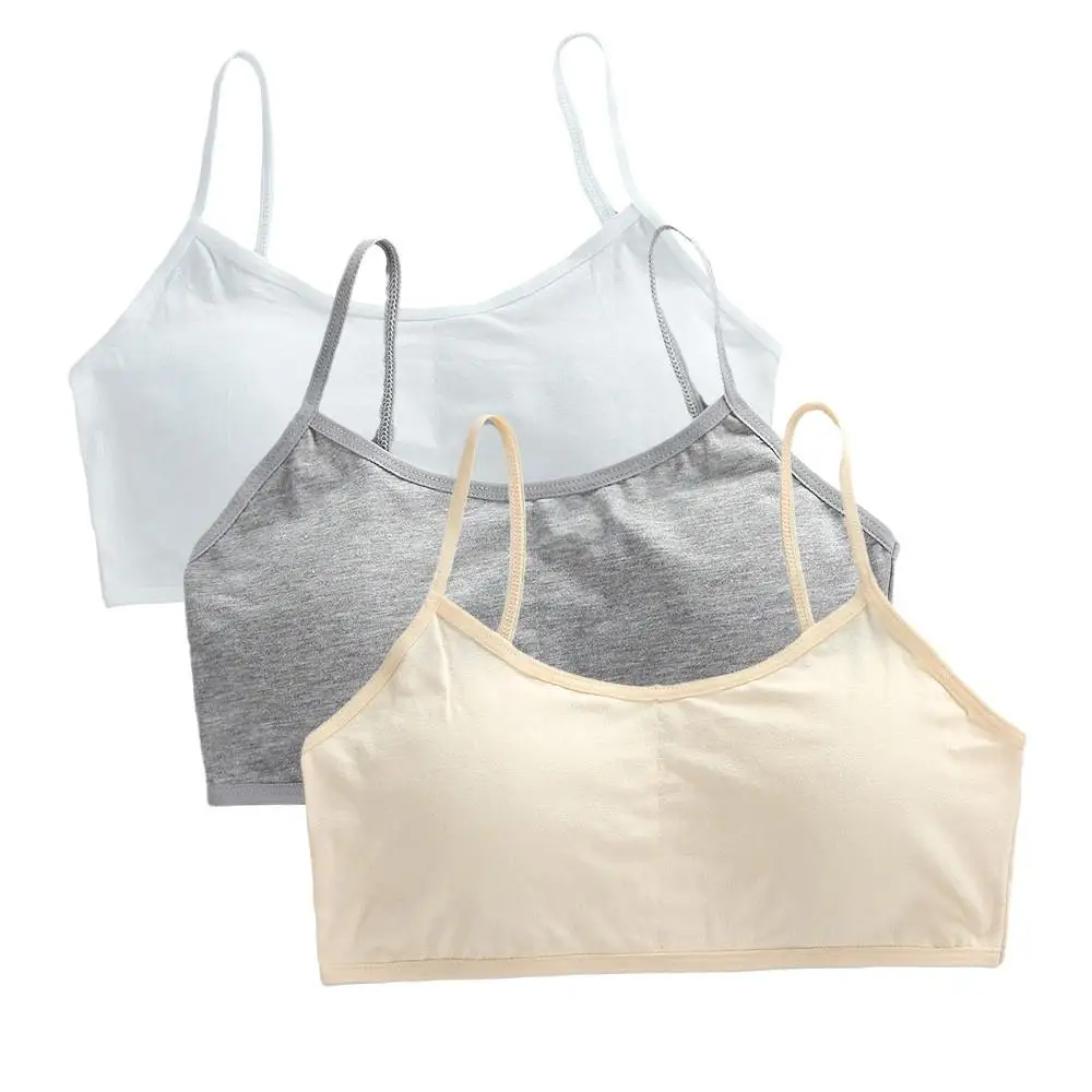 3 Stuks Tiener Meisjes Katoenen Tube Tops Jonge Kinderen Onderkleding Student Meisjes Draadloze Effen Kleur Bh Kinderen Sport Training Bh Vest