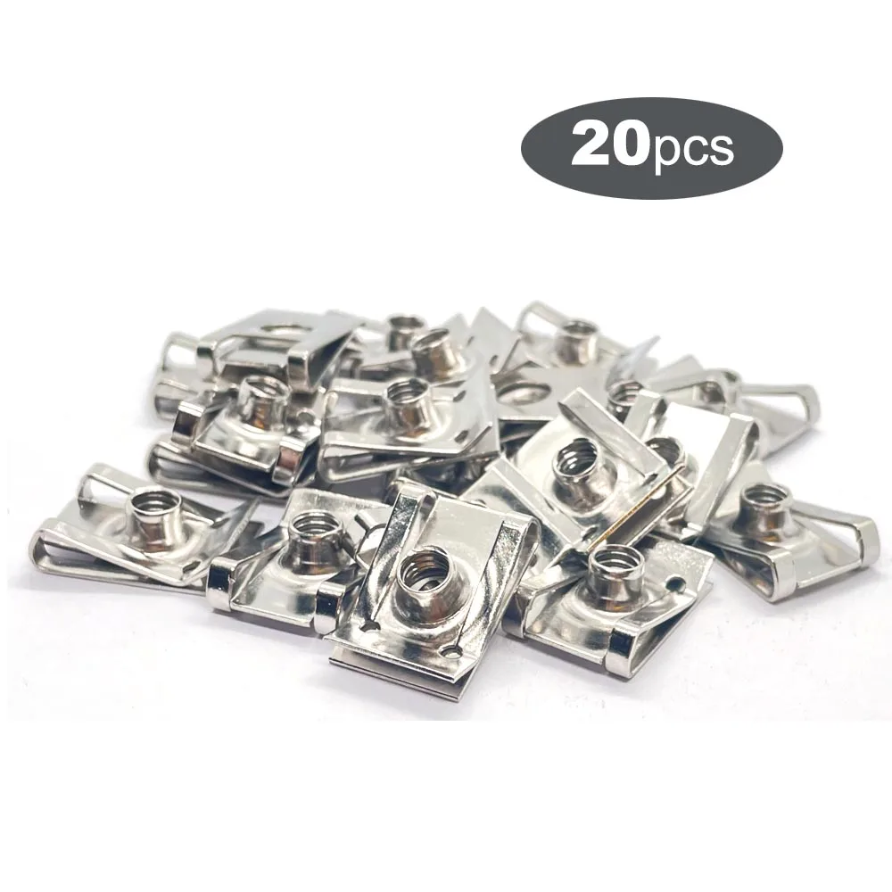 20pcs 304 Stainless Steel U-nut Clips M6 M5 M4 5mm 6mm 4mm Reed Nuts for Car Engine Cover Splash Shield Guard Bumper Fender