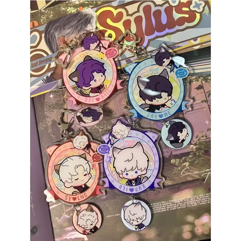 سلسلة مفاتيح جديدة "Qi Yu Li Shen" للحب والفضاء العميق على شكل قطة من الأكريليك حقيبة مدرسية محيطية هدية إبداعية لصديق