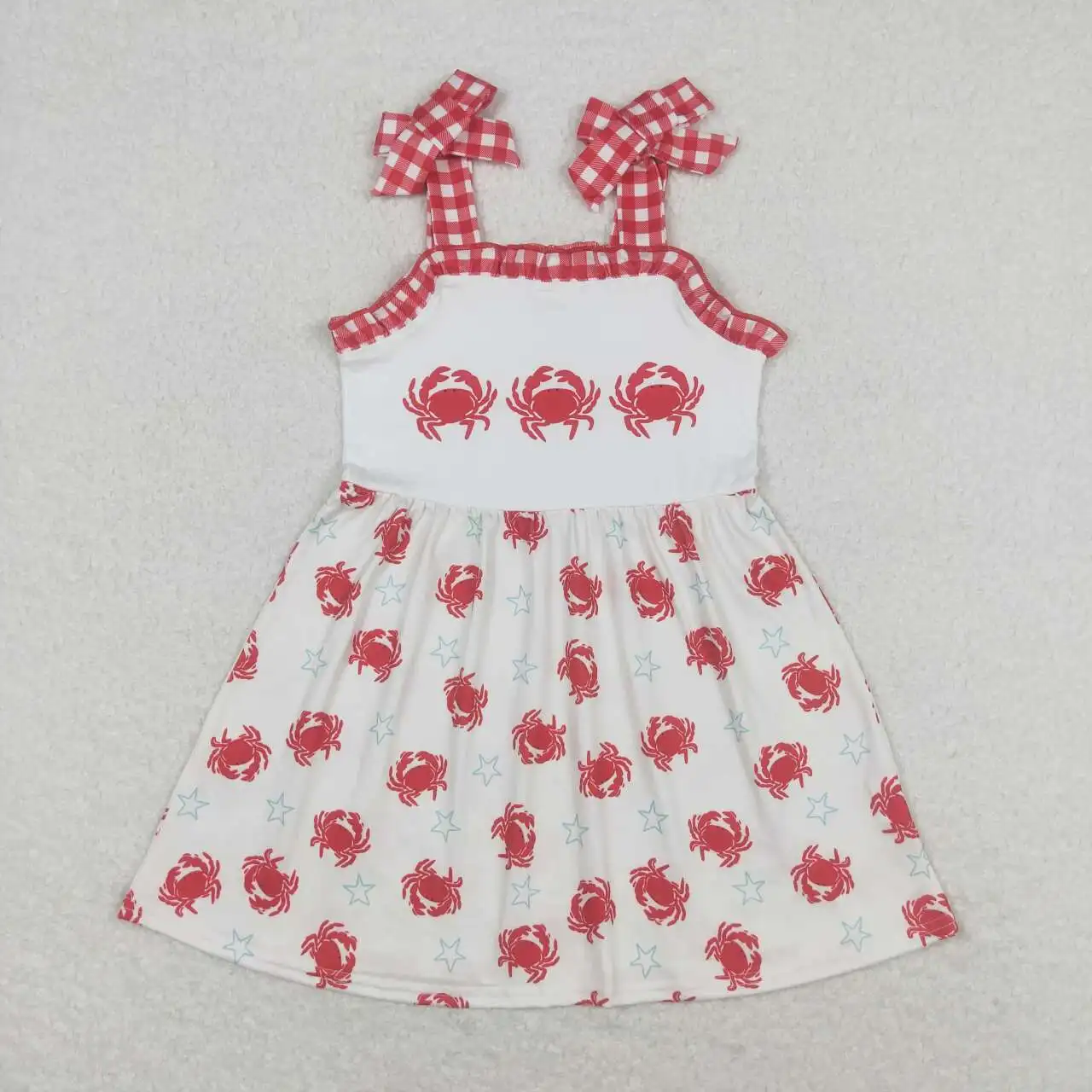 

Toddler Girls red crab Dress Baby Wholesale Boutique summer Clothing Children Kids short Sleeves twirl Skirts popular