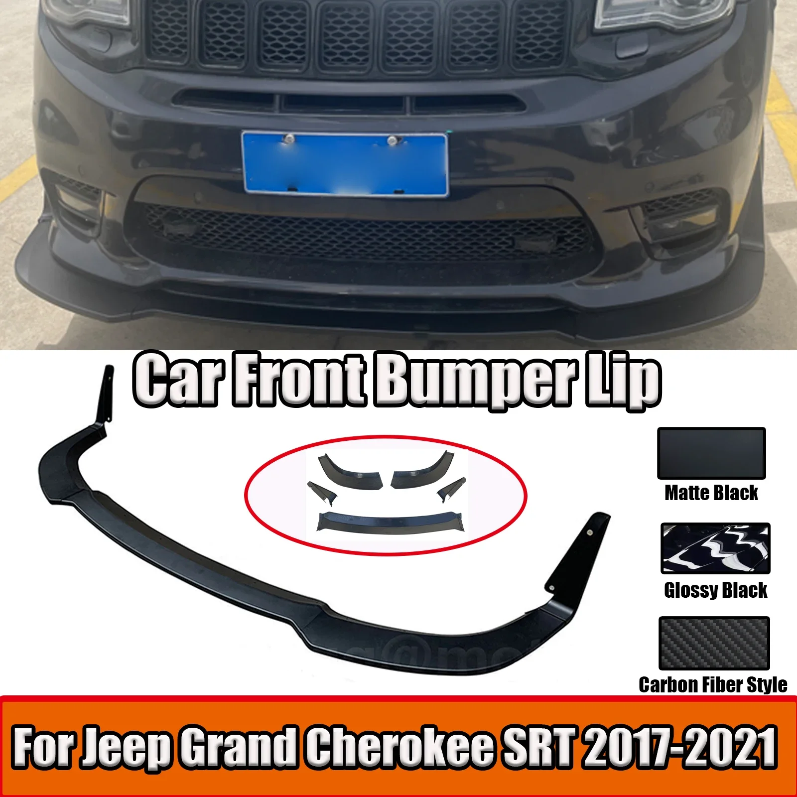 For Jeep Grand Cherokee SRT 2017-2021/Trackhawk 2018-2021 Car Front Bumper Lip Car Accessories Glossy Black 5PCS Matte Black