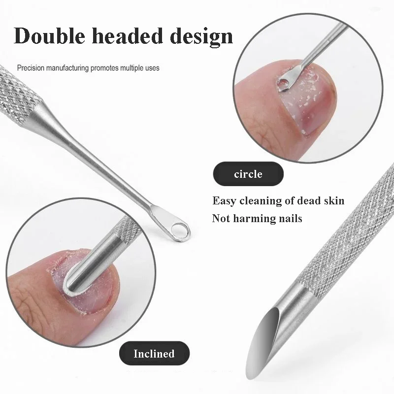 Nail Double-ended Use Stainless Steel Circle Beveled Head Cuticle Pusher Deadskin Remover Manicure Sticks Tools Nail Care Tool