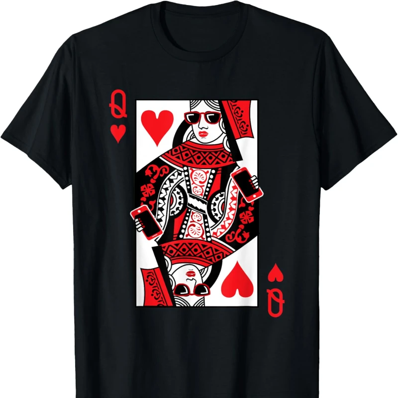 

Классическая черная футболка Queen of Hearts для взрослых с коротким рукавом, высококачественные хлопковые топы с круглым вырезом, футболка, универсальная уличная одежда