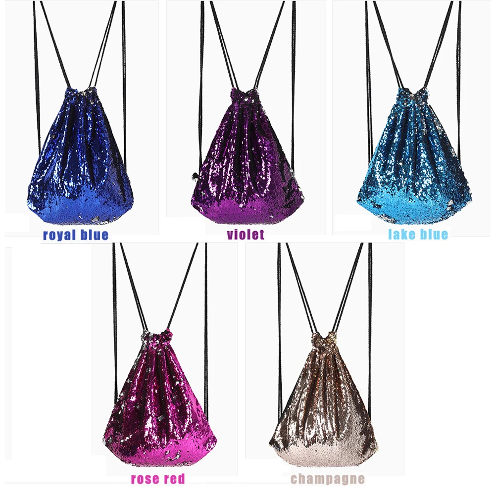 Moda donna zaino con coulisse borsa corde Glitter borse da festa da donna Cute Sequin String sport Gym Bag coulisse per ragazze