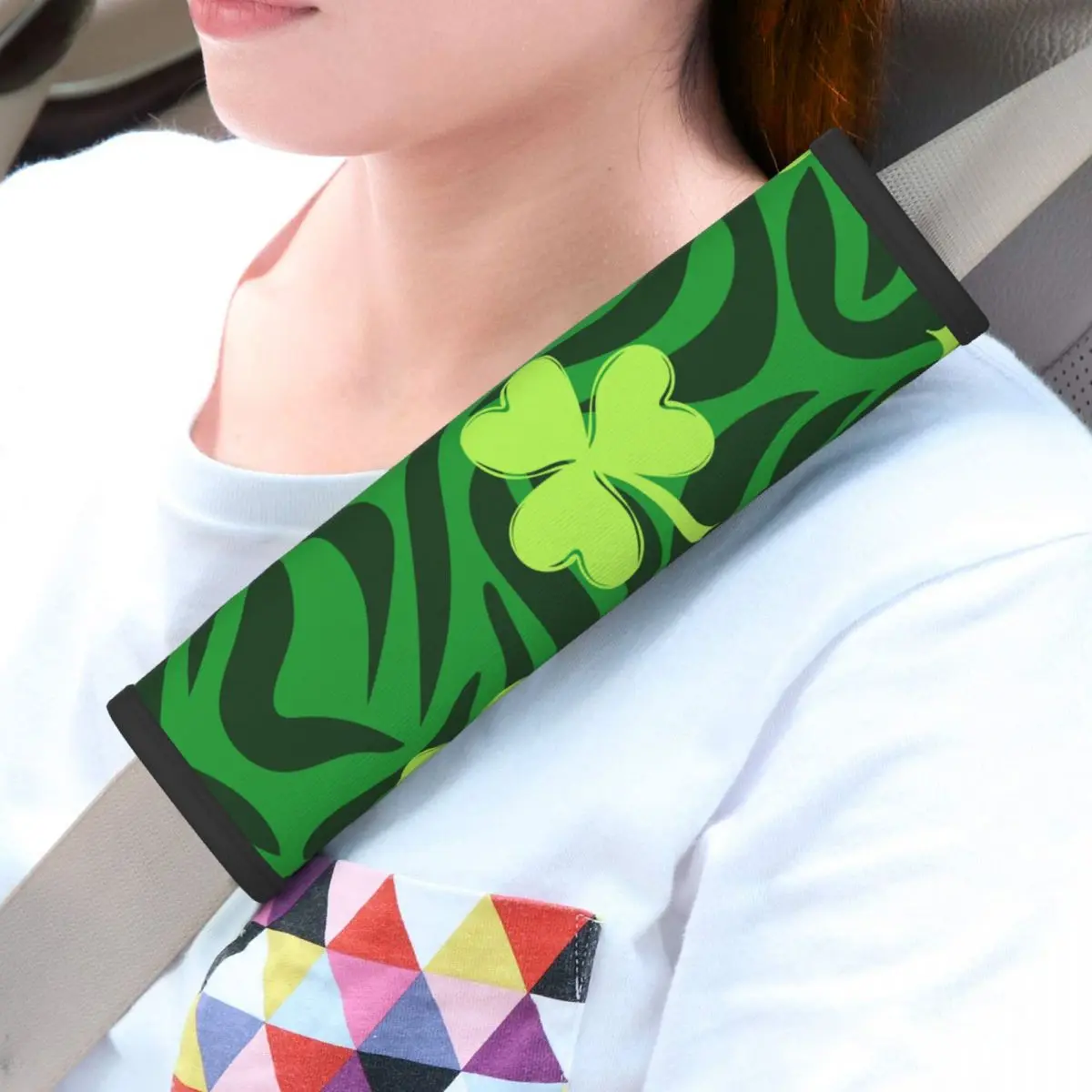 Saint Patricks Day Four Leaf Clover Car Seat Straps Shoulder Pads Super Soft Leopard Print Seat Belt Covers for Long Flight