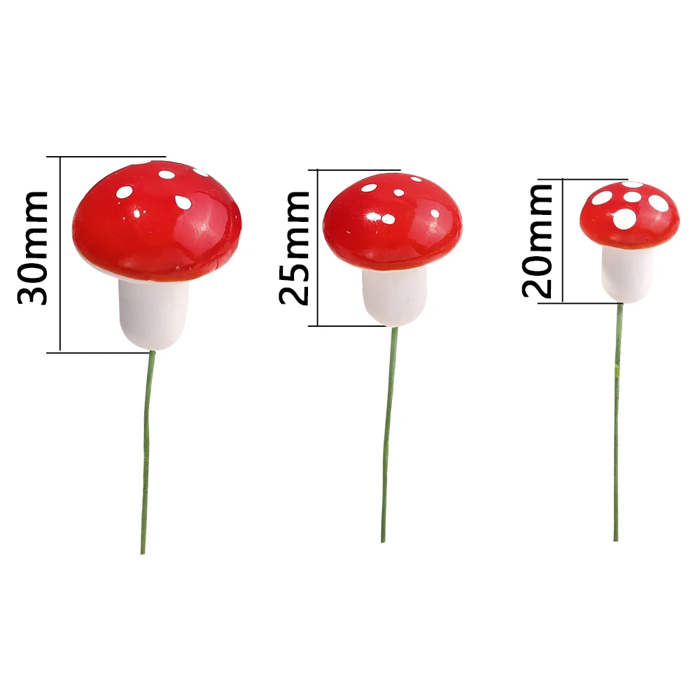 30pcs Mini Red Mushroom Miniatures Artificial Foam Mushroom Garden Dotted Small Potted For House Landscape Bonsai Garden Decor
