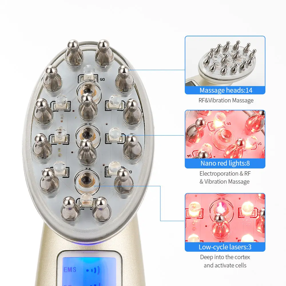 Multi-functional Led Hair Loss Therapy Hair Growth Oil and Serum Laser Comb Hair Regrowth Vibration Scalp Massager Brush Device