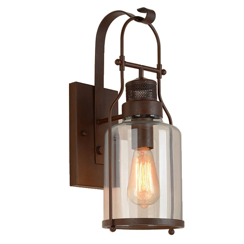 Loft Retro Industrial Style Wrought Iron Wall Lamp LED Restaurant Bedroom Background Wall Aisle