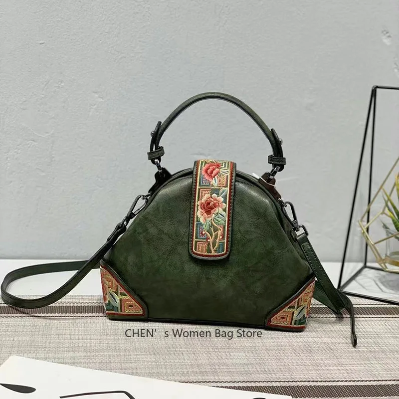 

Retro Embroidery Luxury Handbags Women Bags Designer 2025 New Versatile Chinese Style Lady Leather Shoulder Bags