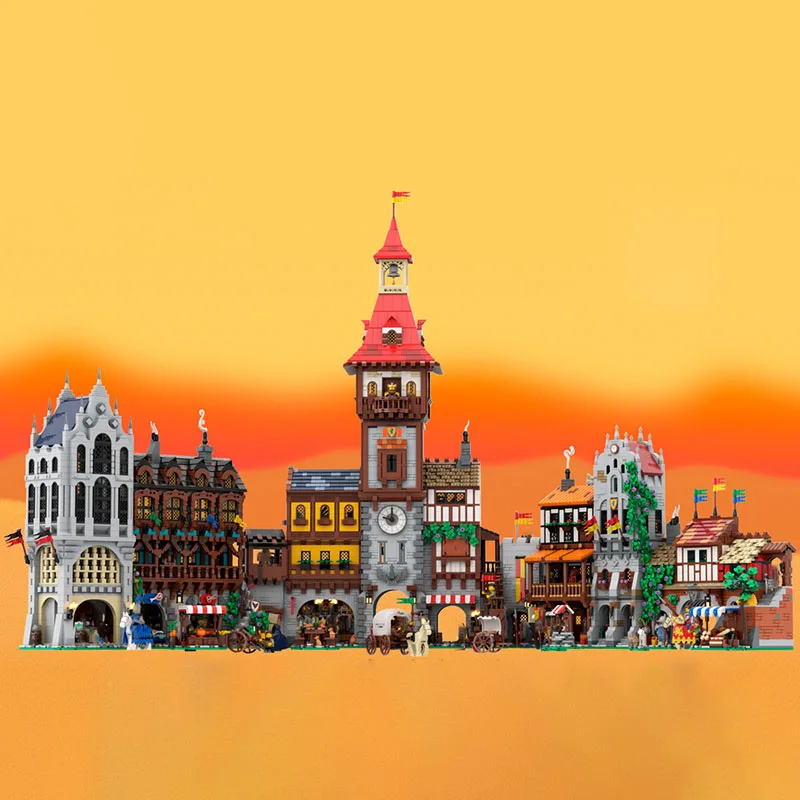 Neues Moc-Baustein-Baumodell, mittelalterliches Stadtquadratmodul, Baustein-Geschenk, DIY-Montageset für Kinderspielzeug