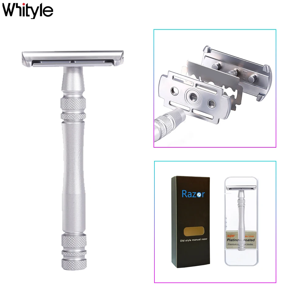 

Double Edge Safety Razor Portable Metal Shaving Razors For Men & Women Hair Remove With 5 Platinum Coating Blades