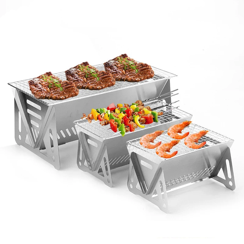 

Portable Folding Barbecue Grill Heating Stoves Multifunction Camping BBQ Grill Rack Net Firewood Stove Stainless steel BBQ Grill
