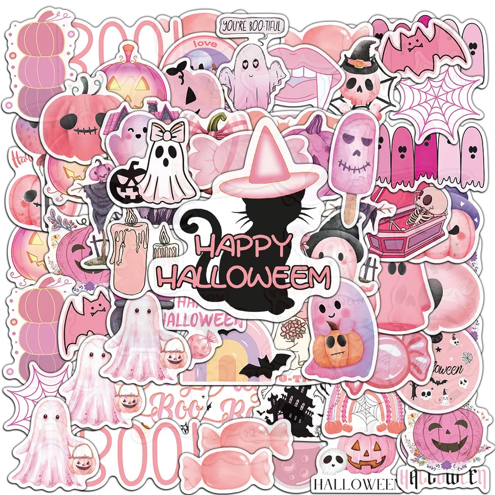 50 Stück kreative rosa Halloween Aufkleber DIY Notebook Wasser becher Hand Konto Kleber Material Aufkleber