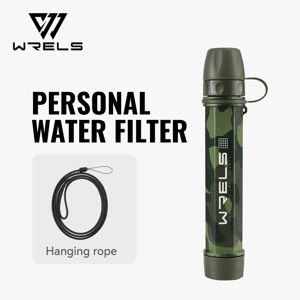 WRELS Outdoor Mini Camping- und Wander-Wasserfilterstrohhalm aus Kohlefaser mit Wasserbeutel für Überlebens- oder Notfallausrüstung