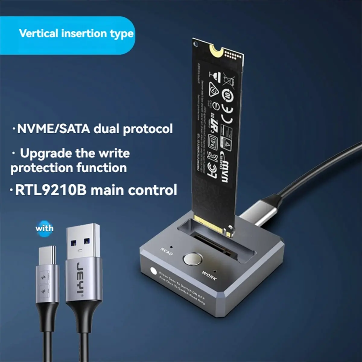 Y96A M.2 SSD Reader NVMe/SATA to USB-C SSD Docking Station USB3.2 Gen2 10Gbps Solid Disk Adapter with Write Protection