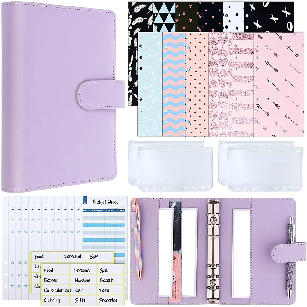 

PU Leather Budget Organizer Binder Cash Envelope System Sets, for Money Planner for Storage Cash Coins C