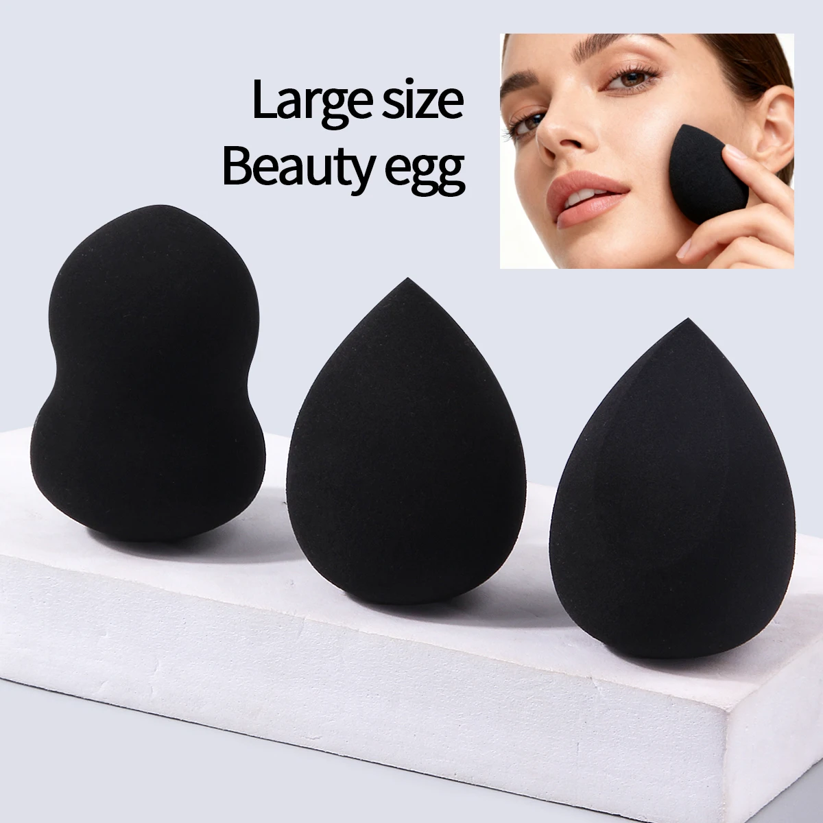 3/5 PCS Conjunto de esponja de maquiagem preta mais vendida, uma ferramenta de maquiagem facial de dupla finalidade seca e úmida, sem pó e fácil de limpar